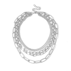Simple multi-layer O-shaped chain necklace (chain length 33-40+5cm) silver