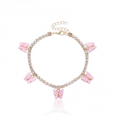 5 Butterflies KC Gold Acrylic Rhinestone Anklet pink