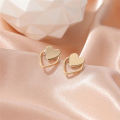 Double-layer love heart hollow stud earrings (size 1.5*1.4cm) gold