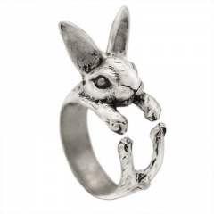 Rabbit Zodiac Open Ring Ancient silver