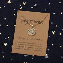 Golden Daytime Twelve Constellation Paper Card Necklace (Pendant size: 1.7*2cm, chain length: 45+5cm, paper jam: 9.5*7cm) Sagittarius
