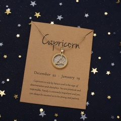 Golden Daytime Twelve Constellation Paper Card Necklace (Pendant size: 1.7*2cm, chain length: 45+5cm, paper jam: 9.5*7cm) Capricorn