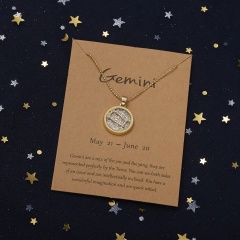 Golden Daytime Twelve Constellation Paper Card Necklace (Pendant size: 1.7*2cm, chain length: 45+5cm, paper jam: 9.5*7cm) Gemini