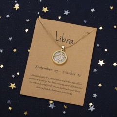 Golden Daytime Twelve Constellation Paper Card Necklace (Pendant size: 1.7*2cm, chain length: 45+5cm, paper jam: 9.5*7cm) Libra