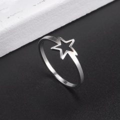 Hollow five-pointed star stainless steel ring 18mm