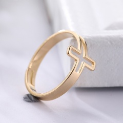 Jesus cross stainless steel open ring gold