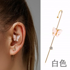 Butterfly inlaid rhinestone diagonal pierced copper earrings white