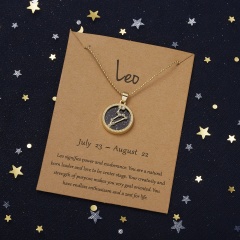 Golden night twelve constellations paper card necklace (Pendant size: 1.7*2cm, chain length: 45+5cm, paper jam: 9.5*7cm) Leo