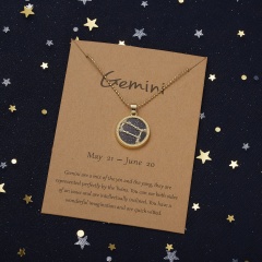 Golden night twelve constellations paper card necklace (Pendant size: 1.7*2cm, chain length: 45+5cm, paper jam: 9.5*7cm) Gemini