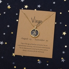 Golden night twelve constellations paper card necklace (Pendant size: 1.7*2cm, chain length: 45+5cm, paper jam: 9.5*7cm) Virgo