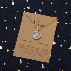 18KGP Daytime Twelve Constellation Paper Card Necklace (Pendant size: 1.7*2cm, chain length: 45+5cm, paper jam: 9.5*7cm) Libra