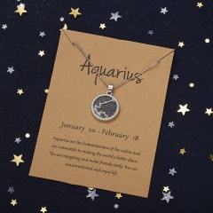 18KGP Night Twelve Constellation Paper Card Necklace (Pendant size: 1.7*2cm, chain length: 45+5cm, paper jam: 9.5*7cm) Aquarius