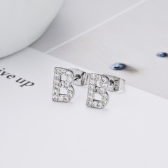 Inlaid with cubic zirconia 26 letter silver copper earrings (size 1*1cm ) B