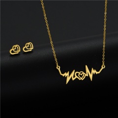 2pcs/set Gold Stainless Steel Geometric Clavicle Necklace and Earring Set (chian length 45cm) A