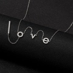 Love Simple clavicle necklace (Size: pendant: 6.5cm, chain length: 44+5cm) steel color