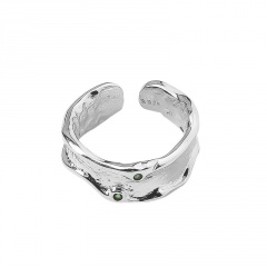 Irregular texture silver-plated inlay rhinestone ring opening A