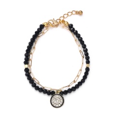 Geometry inlaid rhinestone pendant crystal beaded chain double bracelet (chain length 17+3cm) round