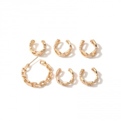 6pcs/set Chain earrings ear clip set (Size: ear ring 2.7cm, ear clip 1.1cm) gold