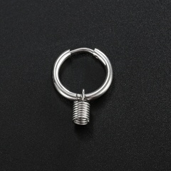 Men's Spring Pendant Stainless Steel Hoop Earrings (Size: inner diameter 12mm, thickness about 2mm) A