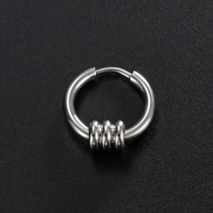 Men's Spring Pendant Stainless Steel Hoop Earrings (Size: inner diameter 12mm, thickness about 2mm) B