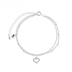 Double layer love cube zirconia hollow chain beach copper anklet (Circumference: 19+5cm) platinum