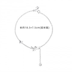 Butterfly flower cubic zirconia tassel chain beach copper anklet (Circumference: 18.5+7.5cm) platinum