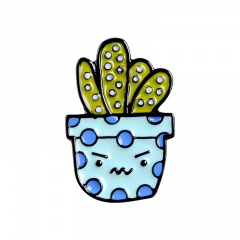 Prickly pear cactus potted small enamel brooch badge (size about 2.8*1.3cm) A