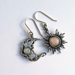 Moon sun vintage ear hook earrings (size 2*3.5cm) Ancient silver