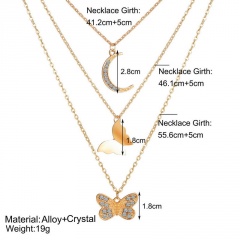 Multilayer necklace with geometric inlaid rhinestone chain E