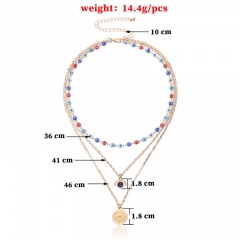 Multilayer necklace with geometric inlaid rhinestone chain J