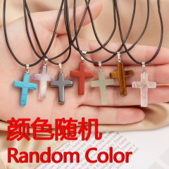 Cross Natural Stone Pendant Necklace (Pendant size 3*2cm) Random