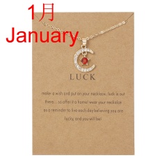 Sapphire Month Birthstone Moon Star Pendant Paper Card Necklace (Card size: 7*9.5cm, pendant: 1.5*2cm, chain length: 42+5cm) Jan.1