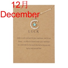 Sapphire Month Birthstone Moon Star Pendant Paper Card Necklace (Card size: 7*9.5cm, pendant: 1.5*2cm, chain length: 42+5cm) Dec.12