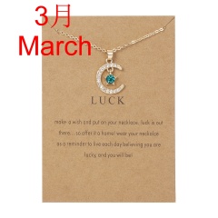 Sapphire Month Birthstone Moon Star Pendant Paper Card Necklace (Card size: 7*9.5cm, pendant: 1.5*2cm, chain length: 42+5cm) Mar.3