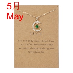 Sapphire Month Birthstone Moon Star Pendant Paper Card Necklace (Card size: 7*9.5cm, pendant: 1.5*2cm, chain length: 42+5cm) May.5