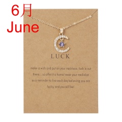 Sapphire Month Birthstone Moon Star Pendant Paper Card Necklace (Card size: 7*9.5cm, pendant: 1.5*2cm, chain length: 42+5cm) Jun.6