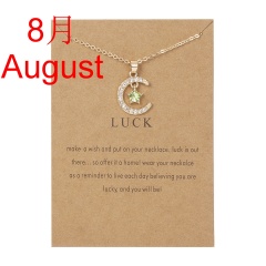 Sapphire Month Birthstone Moon Star Pendant Paper Card Necklace (Card size: 7*9.5cm, pendant: 1.5*2cm, chain length: 42+5cm) Aug.8