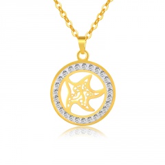 Stainless steel necklace with rhinestone starfish and six-pointed star pendant (Pendant size: 2*2.3cm, chain circumference: 50cm) starfish