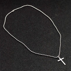 Double stainless steel cross pendant men's necklace (Short necklace: 45cm, 1.6*2.5cm, long necklace: 61+8cm, pendant 2.5*4.5cm) steel color