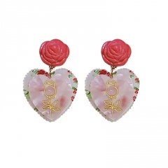 Vintage Resin Geometry Flower Tulip Love Dangle Earrings Romantic Women Jewelry LOVE