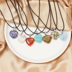 Heart Gemstone Pendant Necklace Size 3*2cm Lenght 44+5CM Randomc color