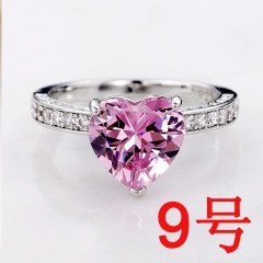 1pcs Pink Big Zircon Love Heart Ring 9