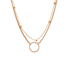 Geometric Round Double Chain Short Necklace (Material: Alloy / Size: 35~40cm + 5cm) Circle