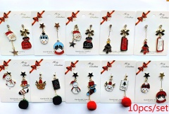 10 Pairs/Lot Mixed Christmas Alloy Asymmetrical Tssel Pendant Earrings Set (Paper Card Size: 6*7.5cm) 10 Pairs/Lot