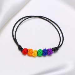 Black wax rope hand-woven rainbow knot bracelet(size: 15-28cm) rainbow