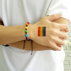 Rainbow wooden beads hand-woven rope bracelet (size: 15-24cm) Rainbow