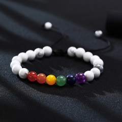 Colorful Rainbow Beaded Volcanic Stone Handmade Bracelet(Size: 17-32cm) white
