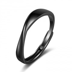 Mobius Ring Black White Male And Female Couple Ring (Material: Copper / Size: Adjustable Opening) BLACK
