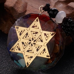 Round Geometric Yoga Symbol Color Seven Chakra Epoxy Natural Stone Gravel Pendant Long Sweater Chain Necklace Style 2