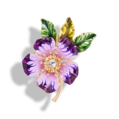 Painting Oil Leaf Plant Flower Pearl Diamond Alloy Pins Brooch(Size: about 4.5*3cm) Purple flower